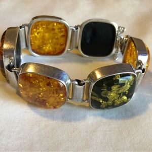 Large statement genuine baltic amber with sterling silver bracelet.